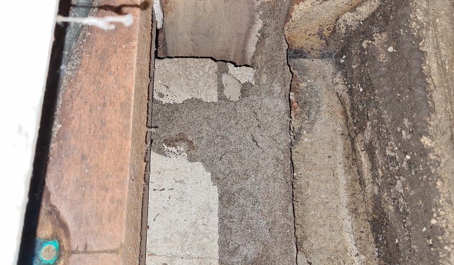 Termite mudding in a subfloor
