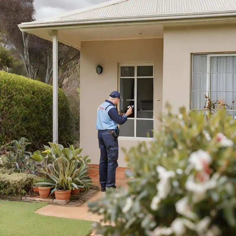 A building inspector making an inspectinon of an Australian home and garden